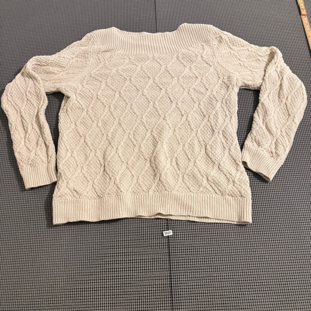 Croft & Barrow Womens XL Cream Metallic Diamond Cable Knit Boat Neck Sweater